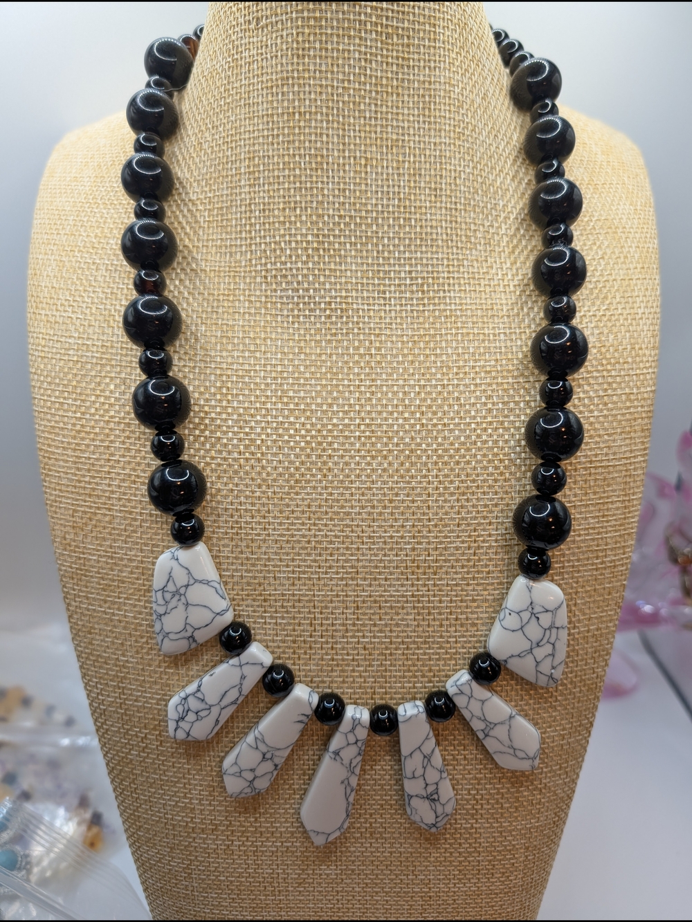 Black Obsidian and White Howlite Statement Necklace